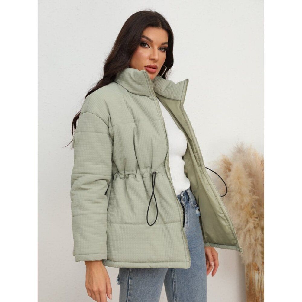Drawstring Waist Zip-Up Puffer Jacket - Picture 3 of 4